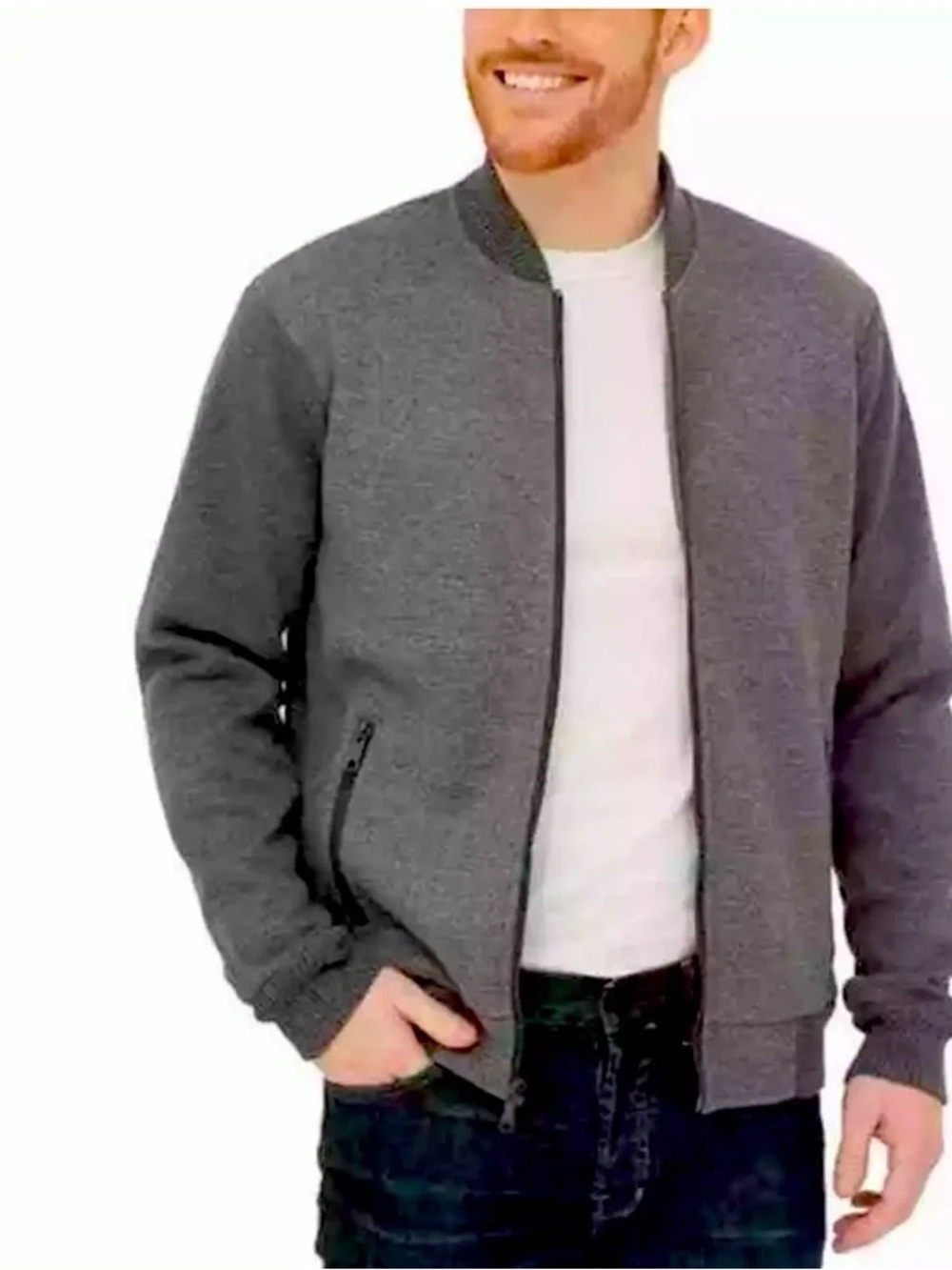 Boston Traders Gray Bomber Jacket with Plaid Fleece Lining